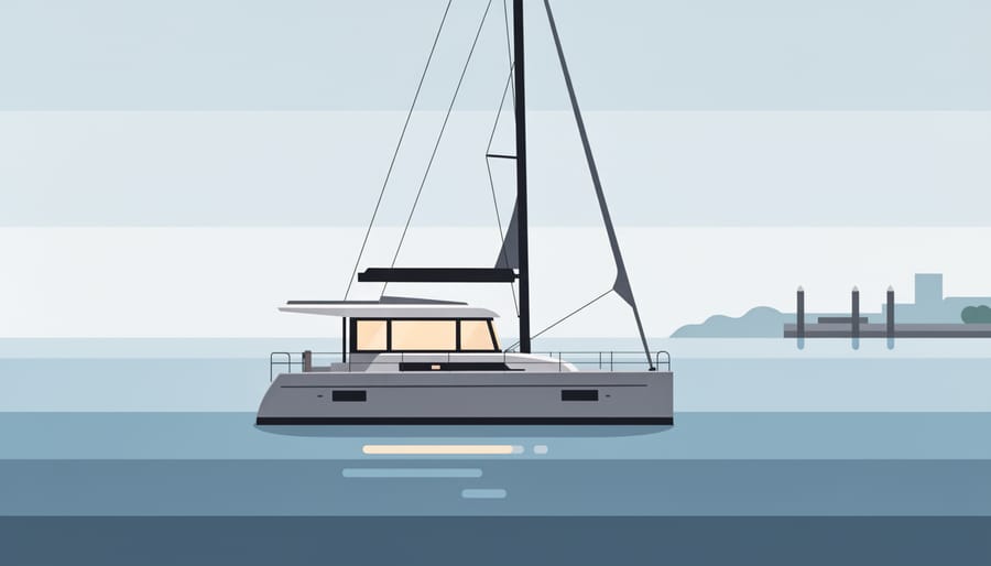 Family relaxing on an upgraded recreational sailboat at anchor during golden hour.